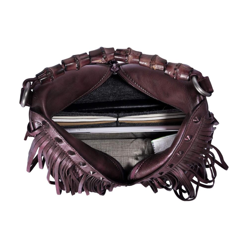 5137 Leather Bamboo Hand Strap Featured Fringe Bohemian Tassel Studed Cross - Picture 6 of 6